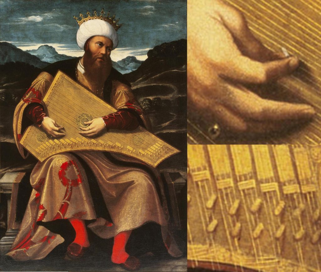 King David playing the psaltery, painted in the first half of the 16th century by Venetian artist Girolamo da Santacroce.