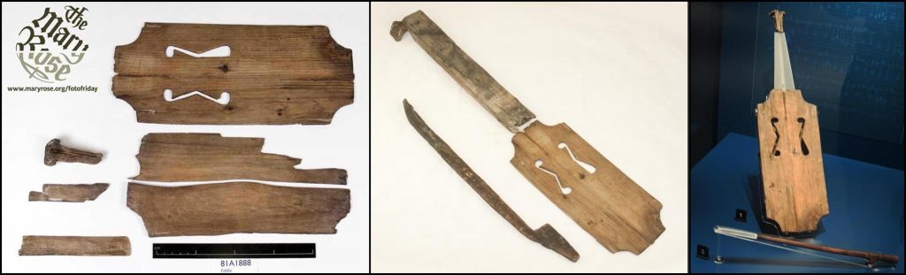 The remnants of the two fiddles recovered from the Mary Rose, which sank in 1545.