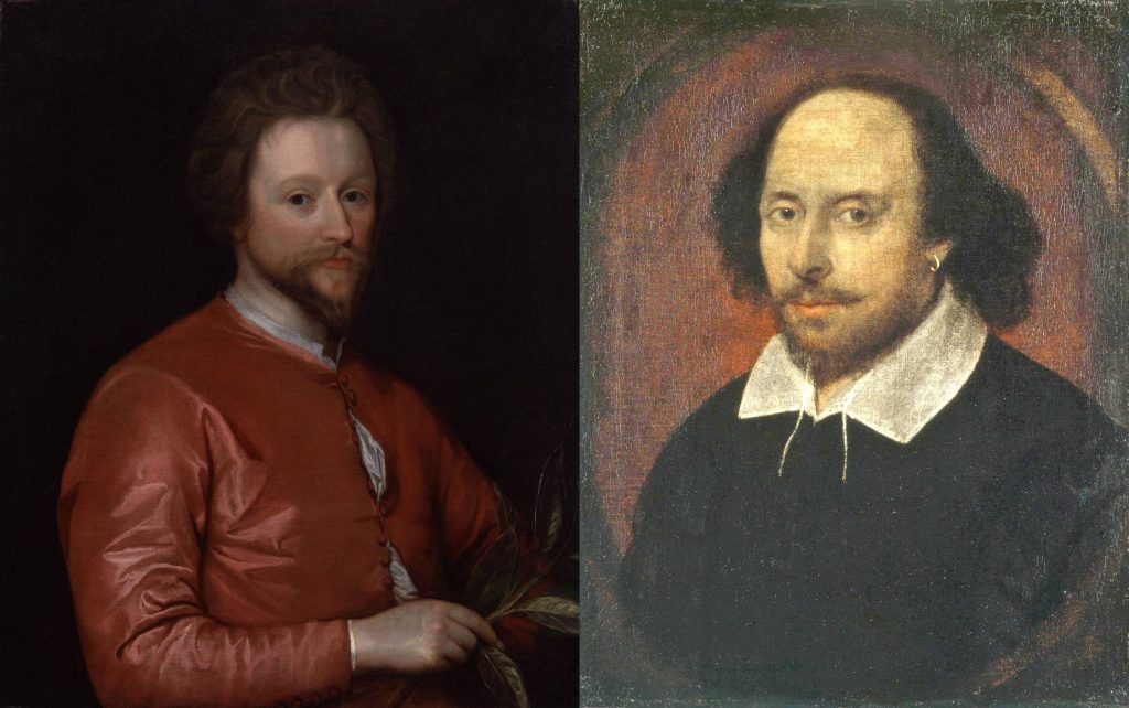 Playwrights John Fletcher (1579–1625) and William Shakespeare (1564–1616).