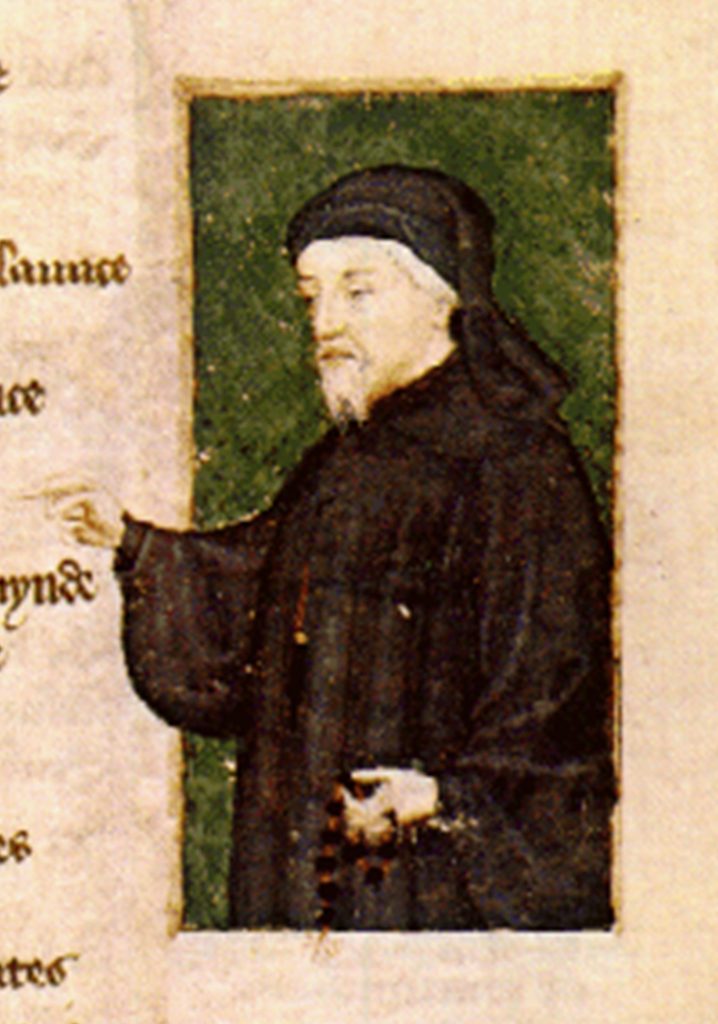 Geoffrey Chaucer as he appears in Thomas Hoccleve, The Regement of Princes, 1430-40.