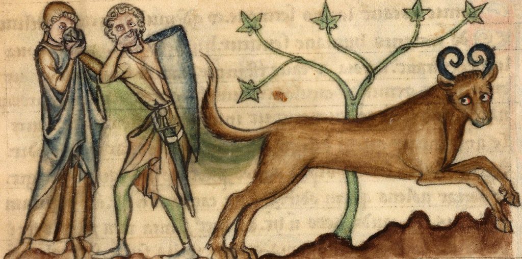 The powerful fart of the bonacon, as depicted in MS Bodley 264, Flanders, 1344. What expressive faces!