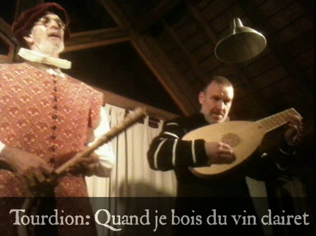(Click to play video – opens in new window.) Crumhorn played by Andy Casserley, lute by Ian Pittaway, together as The Night Watch, playing their arrangement of the 16th century French traditional song/dance tune in the form of a tourdion, Quand je bois du vin clairet / When I’m drinking claret. The combination of crumhorn and lute is also seen in Presentation of Christ in the Temple by Italian painter, Vittore Carpaccio, 1510, shown below.