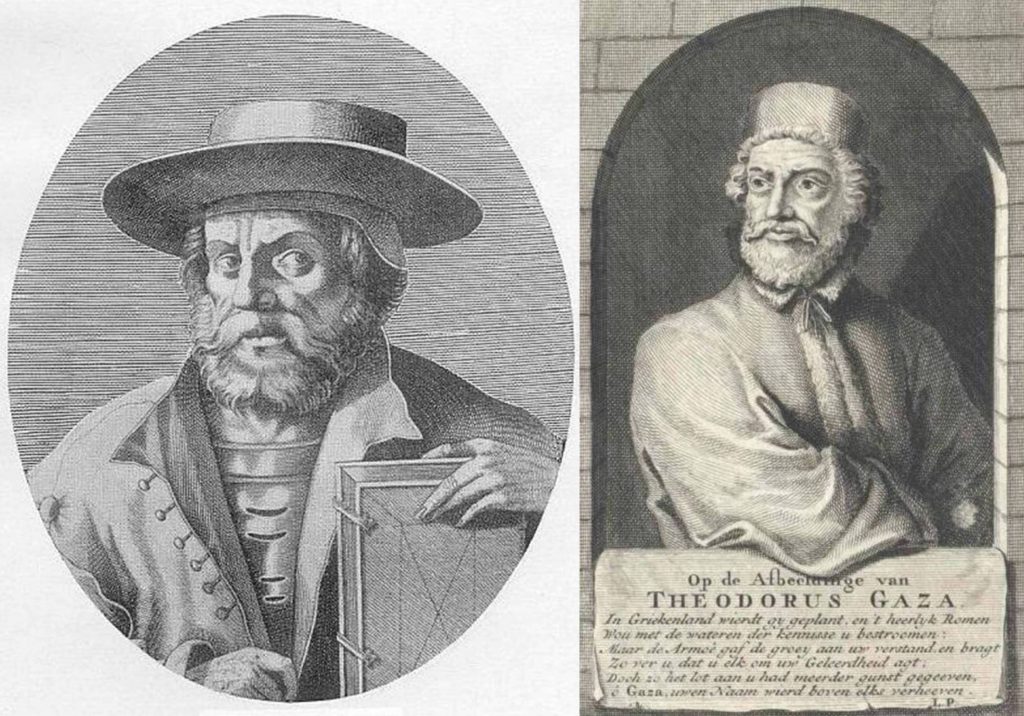 Manuel Chrysoloras (left) and Theodorus Gaza (right), two Byzantine émigrés to Italy who furthered the Italian renaissance. (Engravings by Nicolas III de Larmessin, 1640–1725, and anonymous.)